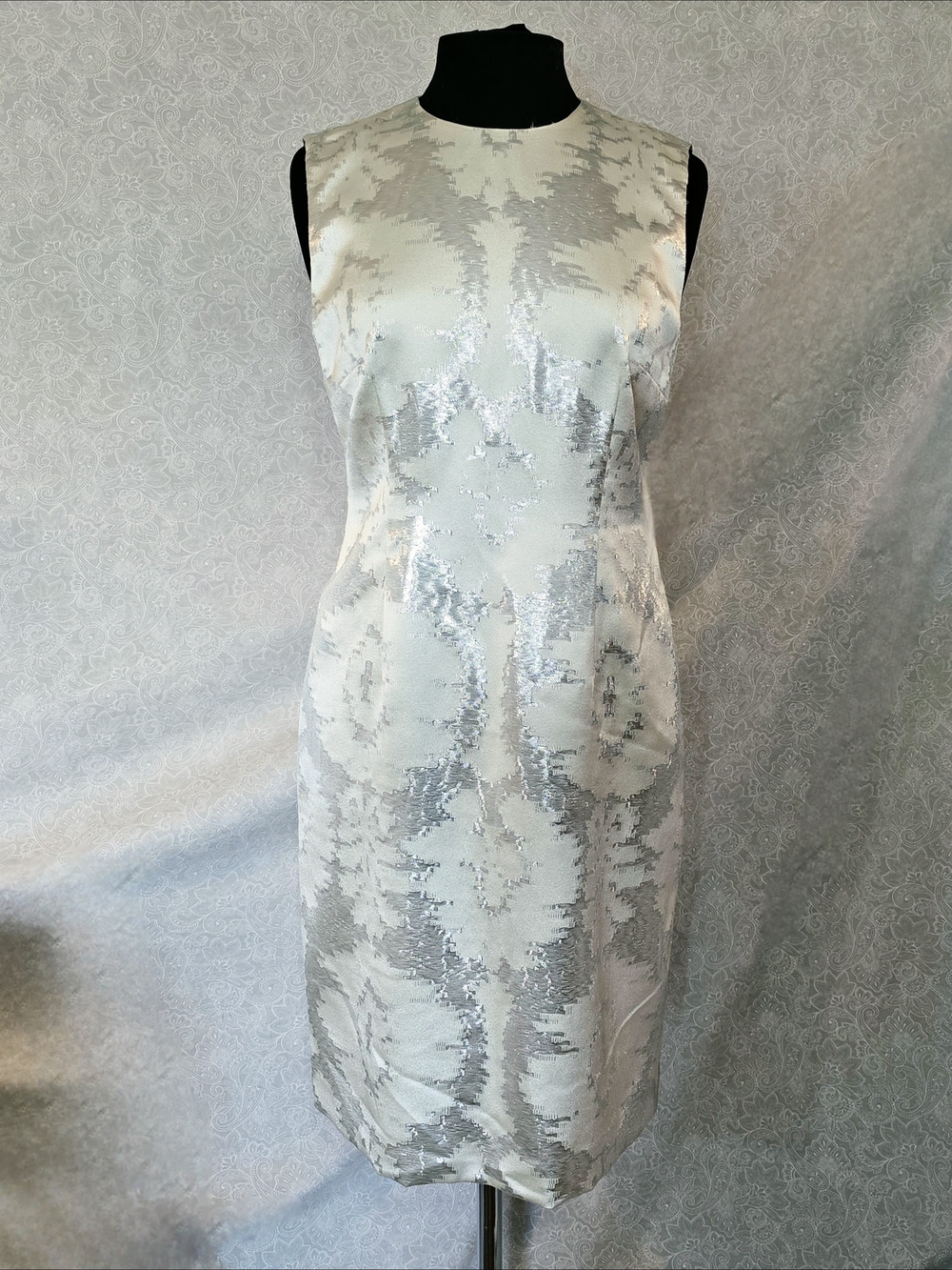 Coming Soon - Talbots Silver and Ivory Sleeveless Midi Sheath Dress